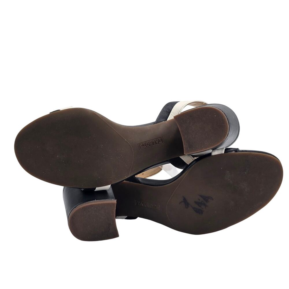 Talbots Nappa Leather Sandals Black White Ankle Strap Block Heel Women's 7.5M - Picture 10 of 10